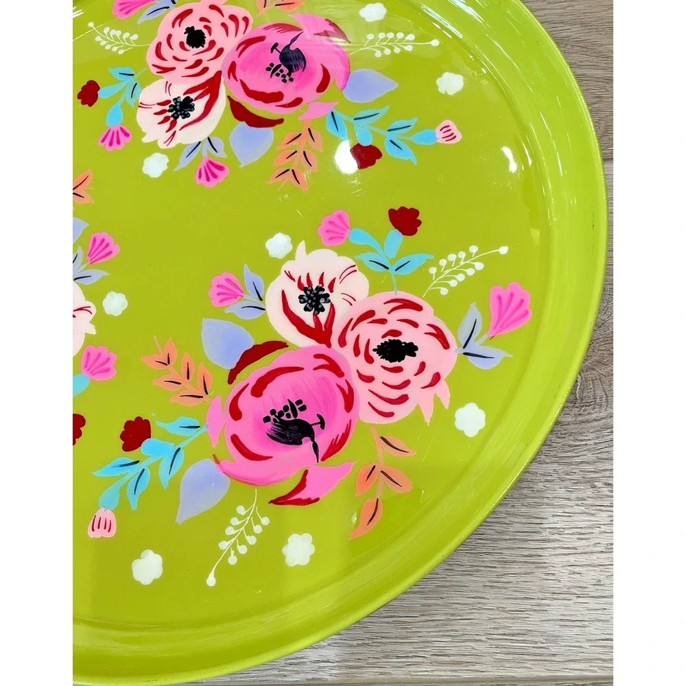 Hand Painted‎ Metal Bright Green Flowers 15.5